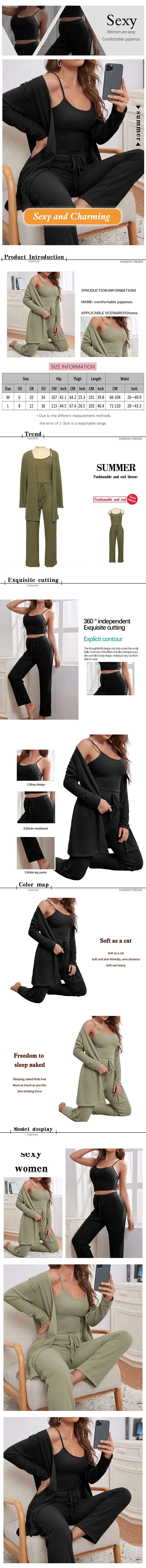 3 Stück Frauen setzt Sling Tops Hosen Robe Pyjama Lounge Home Wear Pyjama für Femme Slim Fit Lounge wear