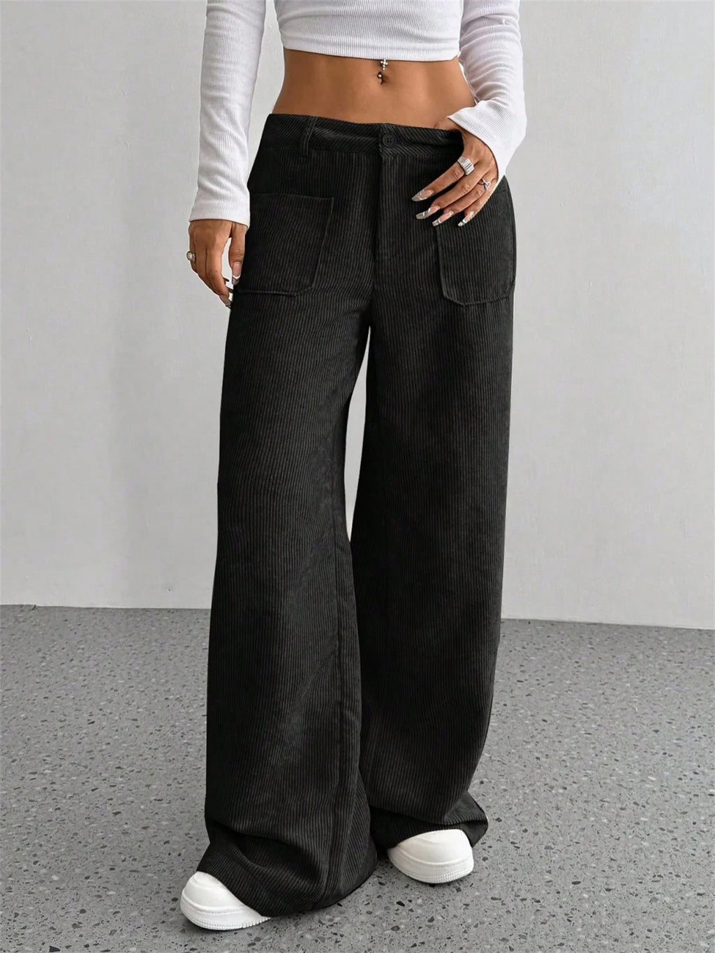 Women Autumn Winter Corduroy Pant Fashion Retro New In Wide Leg Trousers Lady Casual High Waist Solid Pants Street Chic Clothes