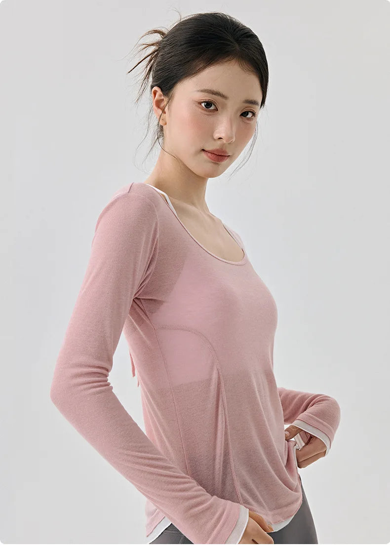 Frauen Fitness Gym Yoga Tops leichte atmungsaktive sexy rückenfreie langärmelige Sport Tops Cover-up T-Shirt Damenbekleidung