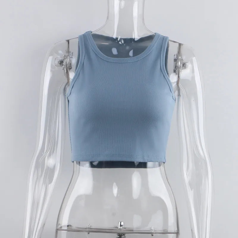 Rippstrick grünes Damen-Tanktop, Sommer, lässig, Basic, dünn, Weste, ärmellos, weiß, schulterfrei, Y2K, sexy Damen-Crop-Top