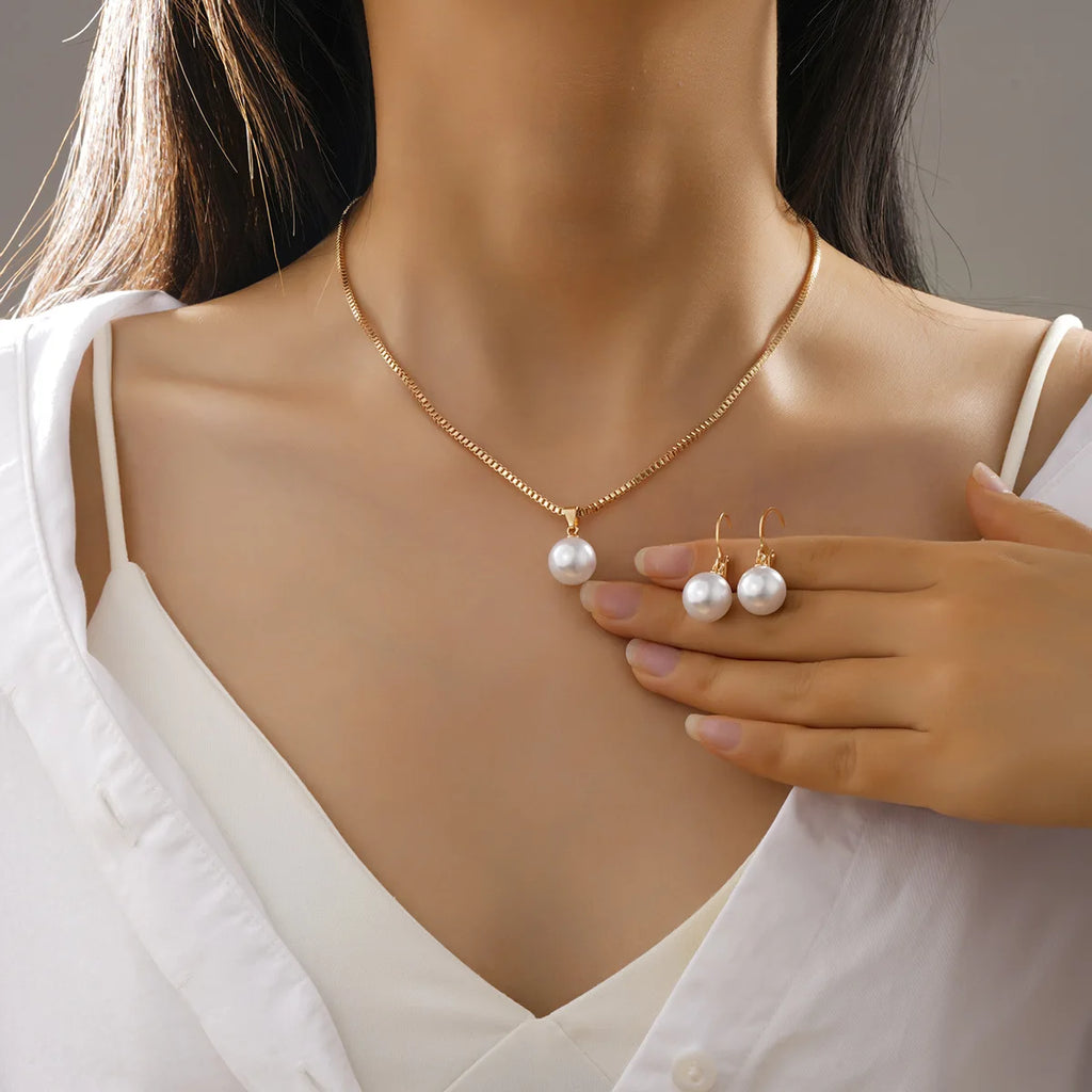 Mode Perlen Schmuck Set Für Frauen Baumeln Ohrringe Anhänger Halskette Einfache Zierliche Täglichen Tragen Outfit Party Zubehör