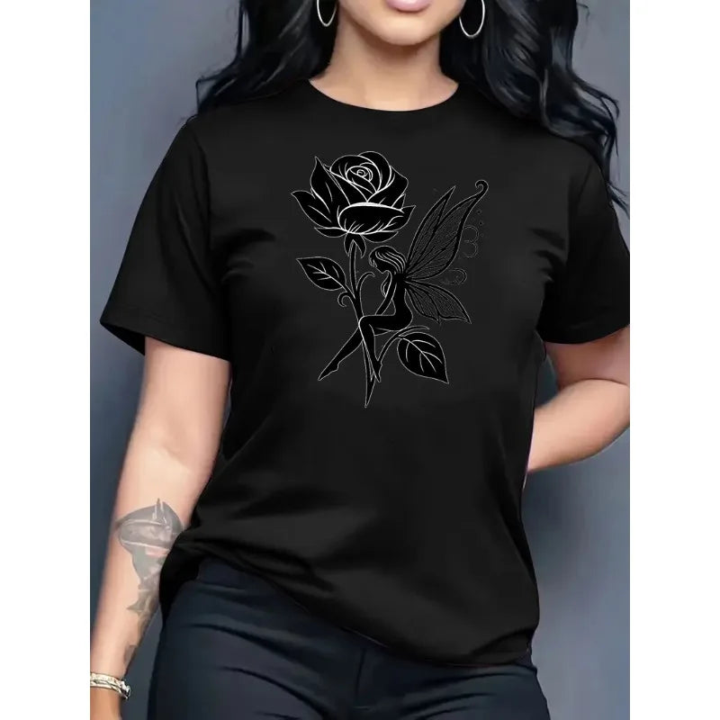 Reines Baumwoll-T-Shirt für Kinder, atmungsaktiv, Sommer 2026, Retro-Rosenelfen-Print, lässiges Eltern-Kind-Outfit für Jungen und Mädchen