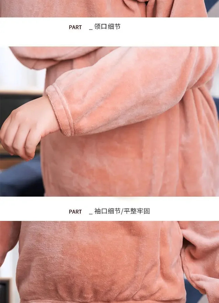 Winter pyjamas Korallen vlies warme Pyjamas Set dicke Langarm große Größe 85kg außerhalb Pyjamas elastische Taille Hosen Pyjama Set