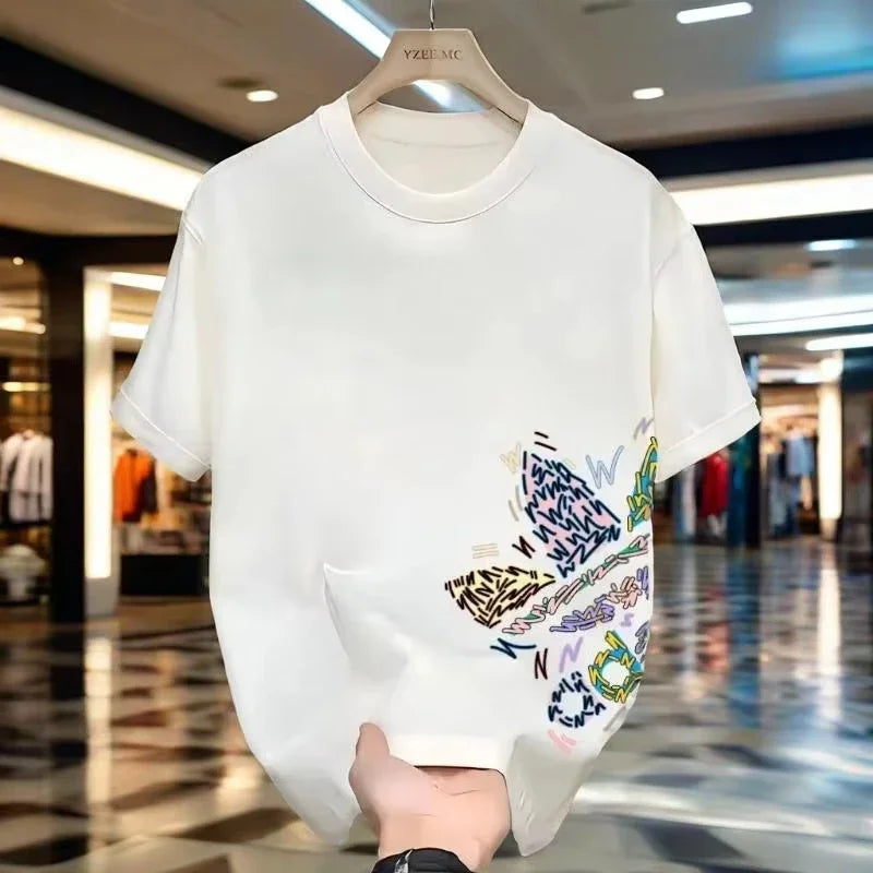 2026 Modischer Bestseller - Locker Sitzendes Rundhals-Sommer-Baumwoll-T-Shirt für Herren und Damen, Stylisches und Atmungsaktives Oberteil