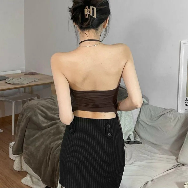 Sommer Damen Mode Off-Shoulder Neckholder Cami Tops Sexy Spicy Style Slim Fit Crop Tops Ärmellos Rückenfrei Stylische Streetwear