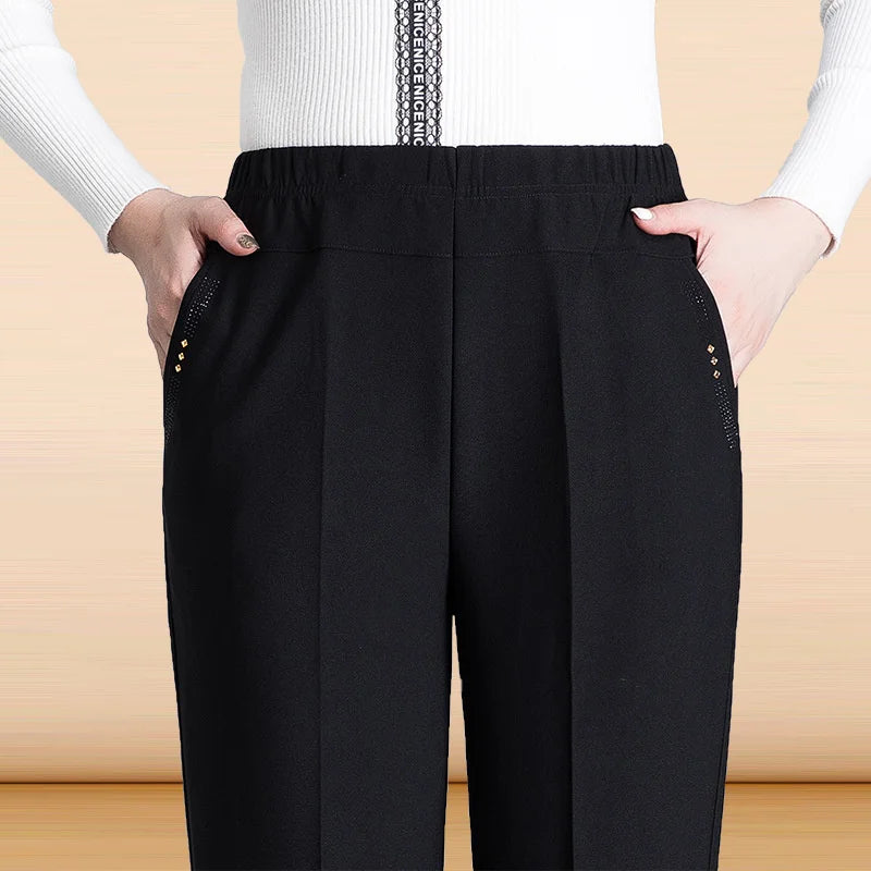 Autumn Winter Women Pants New Elastic High Waist Straight Pants Middle Elderly Mom Casual Pants Oversize XL- 9XL Female Trousers