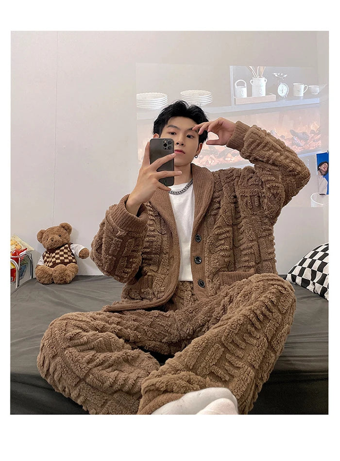 Neueste männer Winter Verdicken Warme Flanell Pyjamas Sets Männlichen Langarm Plus Größe Pyjamas Nachtwäsche Homewear Casual