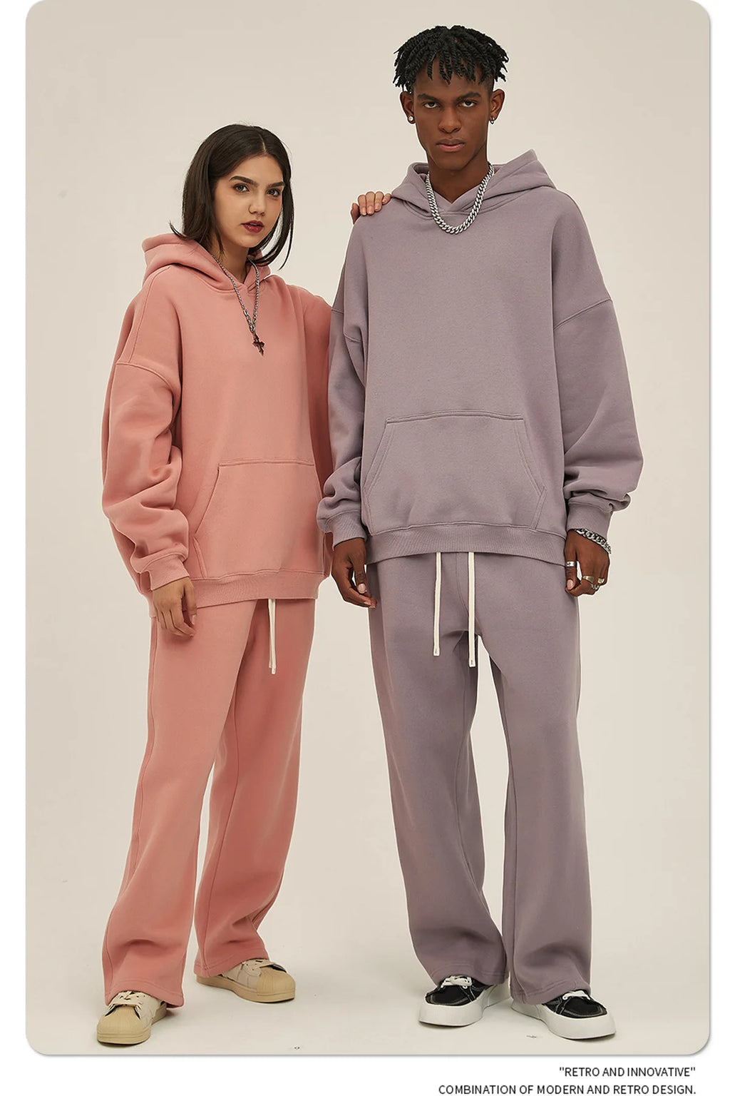Winter Solid Color Hoodie Hip Hop Plush Hooded Sweatshirts Oversized Pullover Harajuku Custom Casual Hoodies Tracksuit Men Women