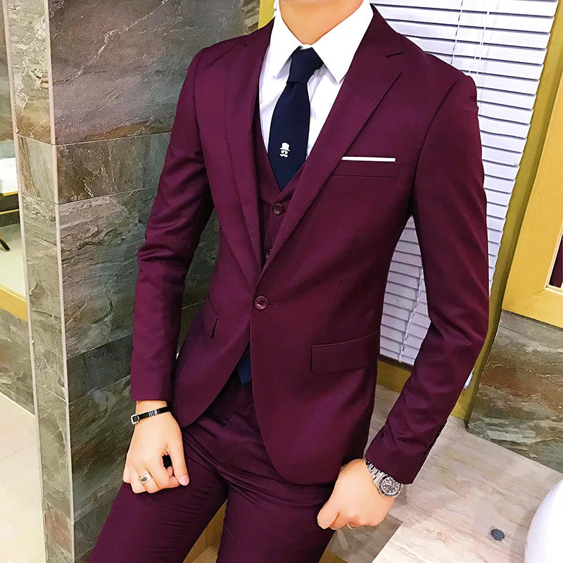 Frühling Herbst Neue Mode Für Männer Einfarbig Dünne Anzug Sets Casual Trendy Business 3 Stück Sets Blazer Weste Hosen männlichen
