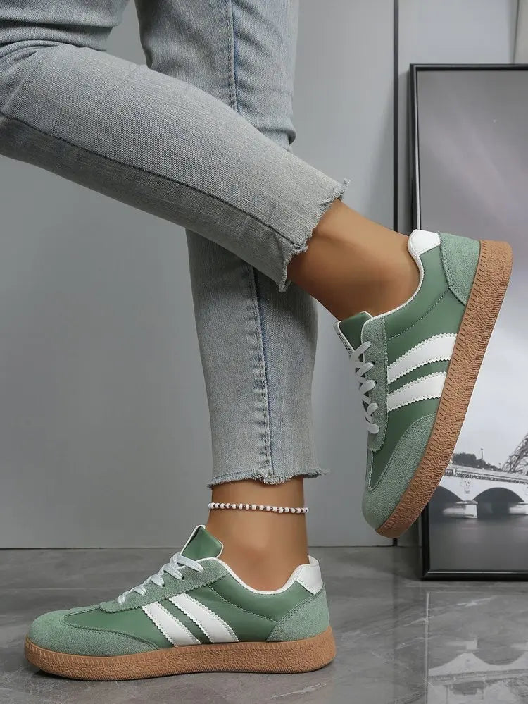 Leichte, bequeme Turnschuhe für Damen, modisch, gestreift, Schnür-Sportschuhe, Damen, lässig, atmungsaktiv, grüne Turnschuhe in Übergröße