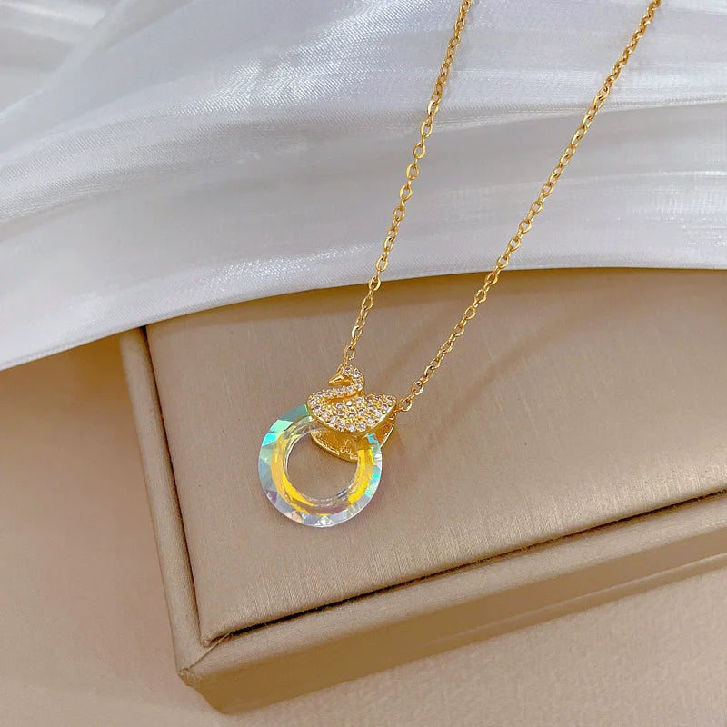 EILIECK 316L Edelstahl Glanz Zirkonia Schwan Anhänger Halskette Gold Farbe Textur Metall Personalisierte Schmuck Halskette
