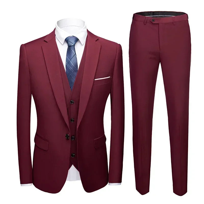 Anzüge für Männer, 3-teiliges Set, elegante Hochzeit, modisch, klassisch, volle Jacken, Weste, Hosen, Blazer, Outfit, 2025, formelles Kostüm