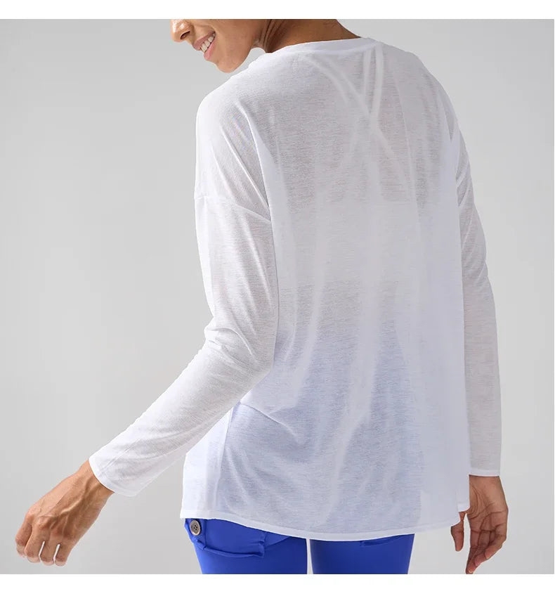 Gym Sport Tops Workout T-shirts Frauen Yoga Kleidung Laufen Lose Schlank Schnell Trocknend Training Langarm Bluse Fitness Tops 👚