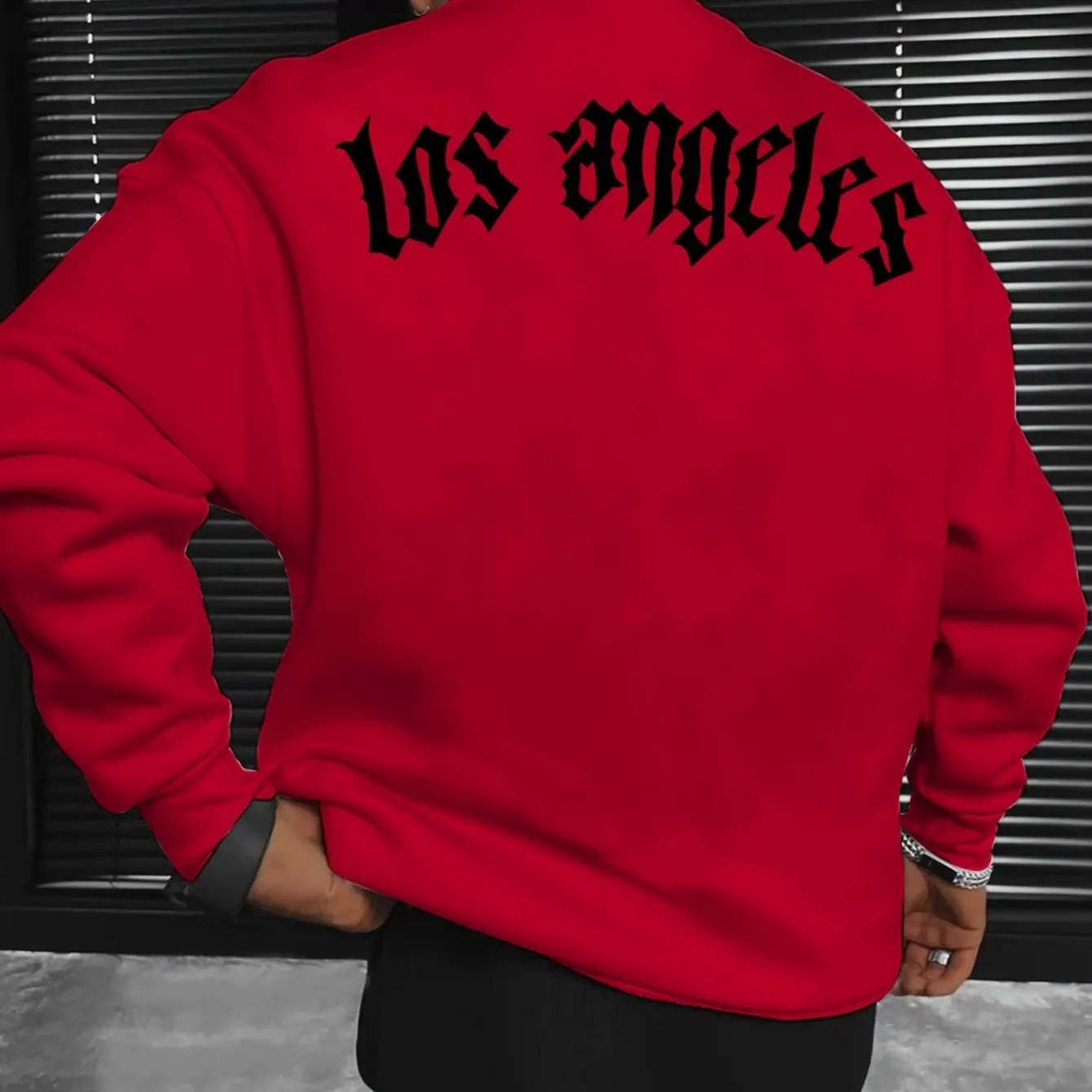 Men's autumn and winter fashionable casual loose Los Angeles letter print fleece pullover long sleeved round neck sweatshirt