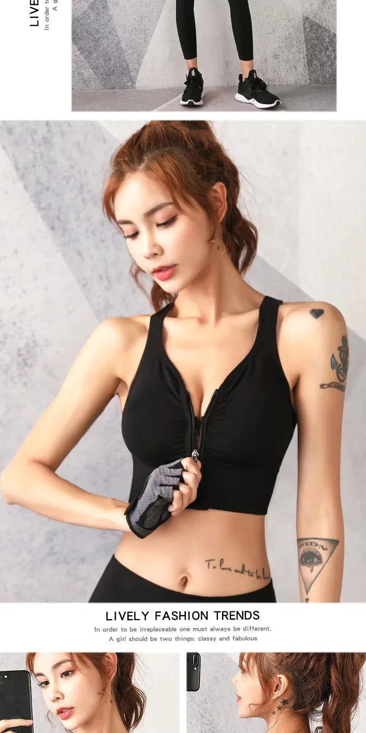 CZGUKE Running Fitness Sports Bra Front Zipper Women's Underwear Shockp roof Top Bra Breathable Seamless Yoga Bra