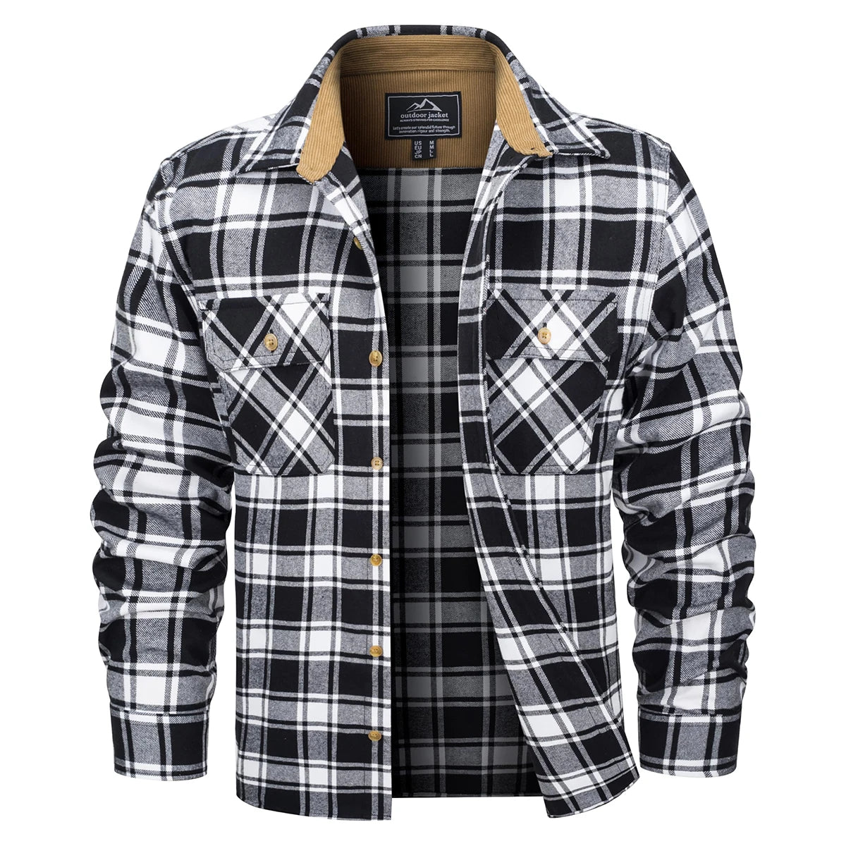 MAGCOMSEN Flanellhemden für Herren, langärmelig, Baumwolle, langärmelig, kariertes Hemd mit 2 Taschen, Knopfleiste, lässiges Cordhemd für Herren