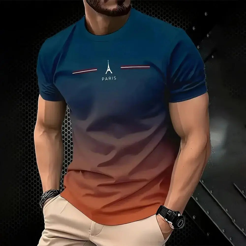 Das neue, schnell trocknende Herren-T-Shirt für den Sommer 2025, verfügt über einen lässigen, modischen und Streetwear-3D-Farbverlaufsdruck