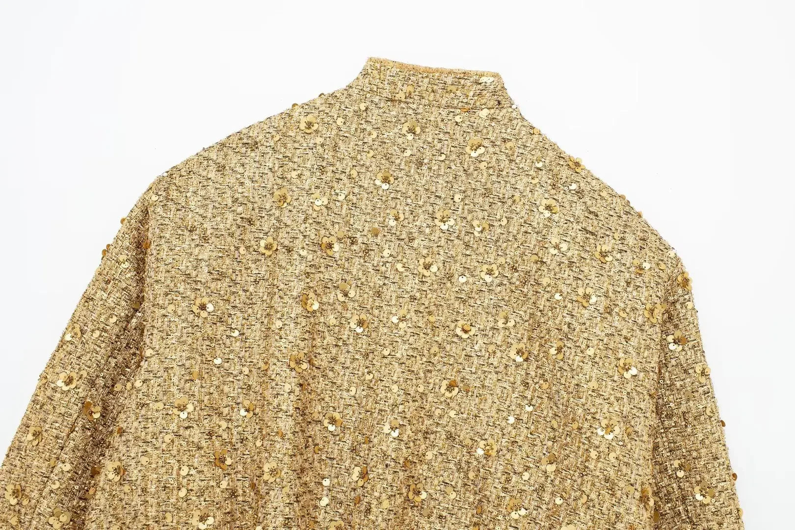 Women's Sequined Bomber Jacket Fall New Round Neck Long Sleeve Pocket Stretch Hem Sequins Jacket Coat Female Chic Outerwear