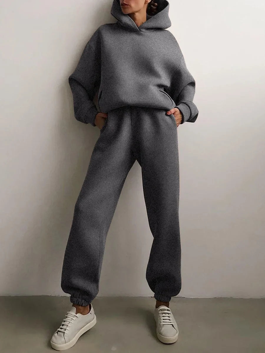 Plus Size 2024 Autumn/Winter Amazon Cross-Border Women's Fashion Casual Thickened Long Sleeve Sweatshirt Trousers Two-Piece Suit