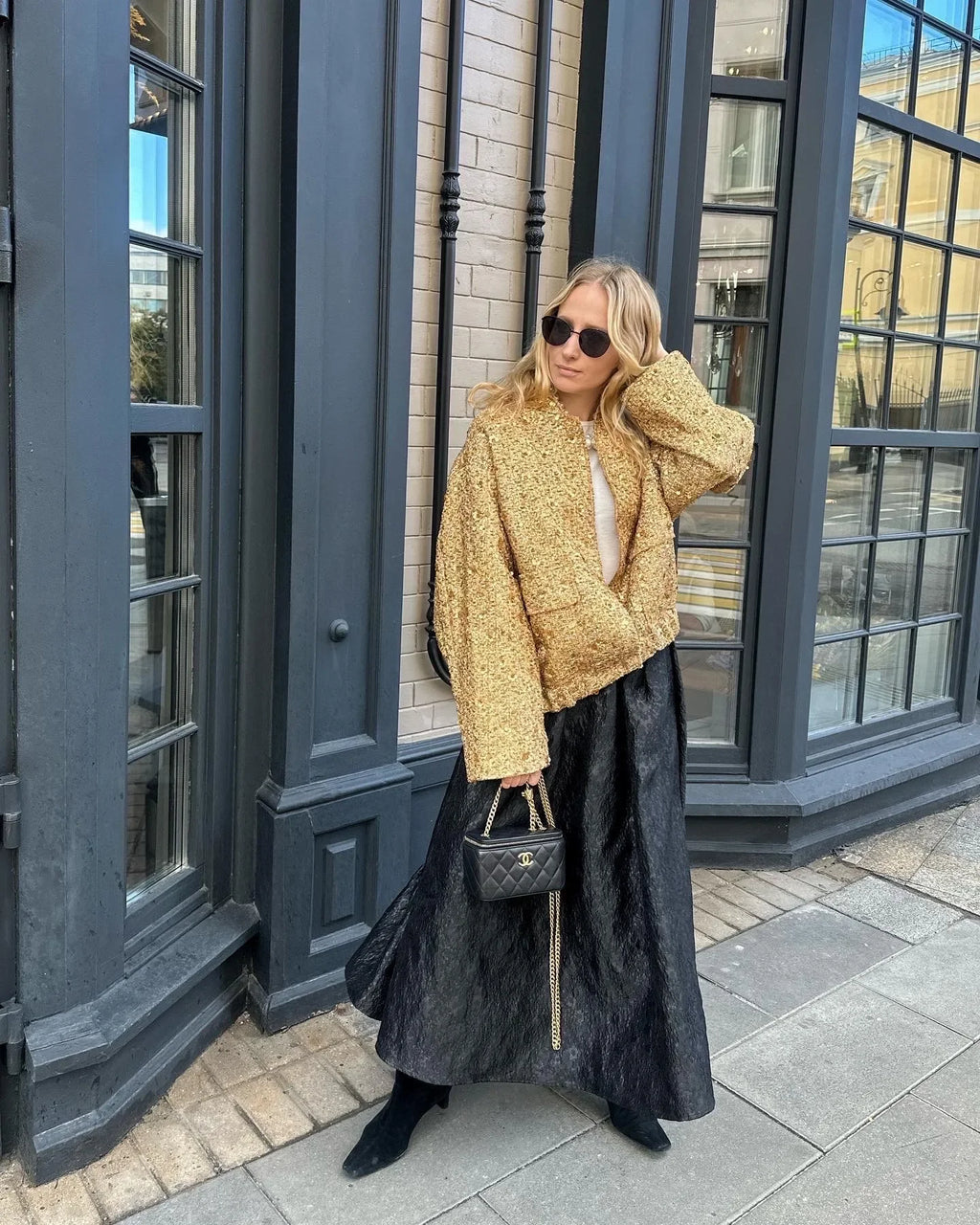 Damen Pailletten Bomber jacke fallen neue Rundhals ausschnitt Langarm Tasche Stretch Saum Pailletten Jacke Mantel weibliche schicke Oberbekleidung