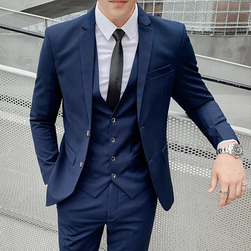 Herren-Slim-Fit-Dreiteiler im koreanischen Stil für Business, professionelle formelle Kleidung, Trauzeuge, Bräutigam, Hochzeit, koreanischer Stil, kleiner Sui
