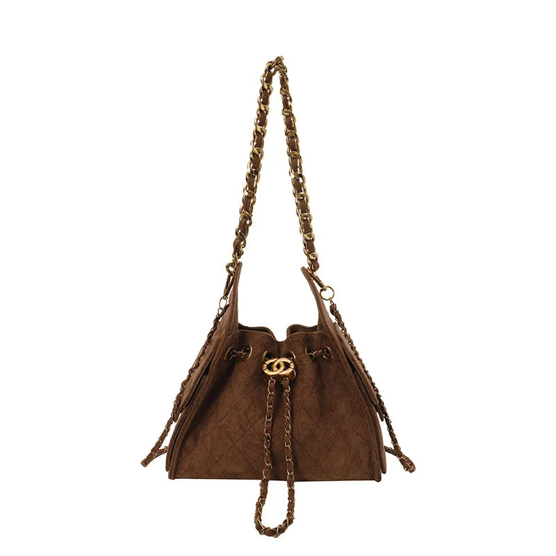 Trendy Geometric Chain Underarm Bag Women's Shoulder Bag Commuter Crossbody Bag Versatile PU Bucket Bag Autumn New Style