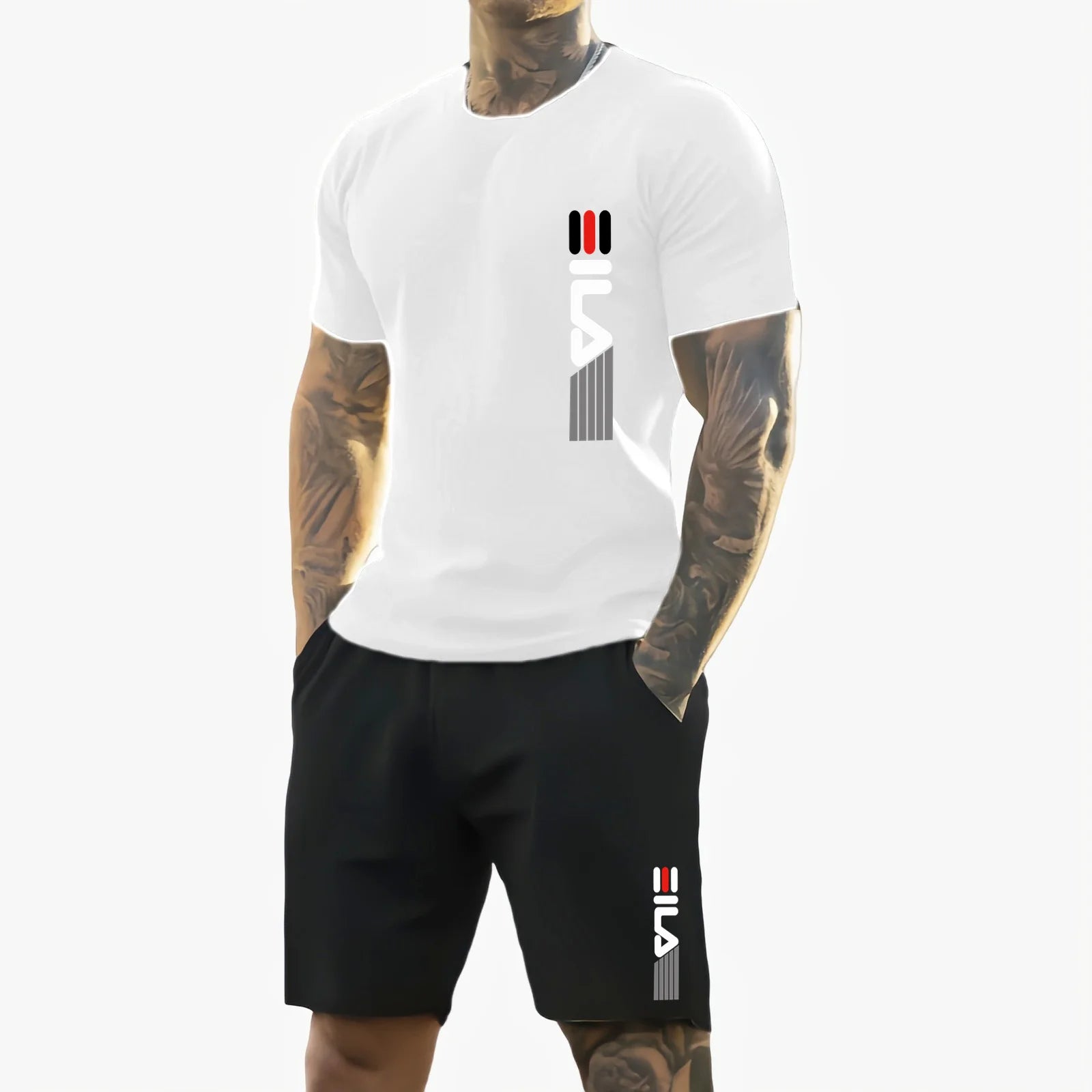Männer 2025, Sommer, neuer lässiger Sportanzug, modisches, atmungsaktives Outdoor-Herren-Kurzarm-T-Shirt + Trainingsshorts, zweiteiliges Set