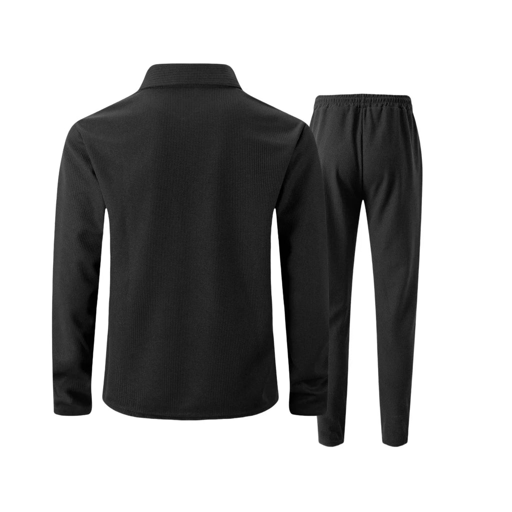 2026 Neue Herren Frühling-Herbst Karierte Strickjacke mit Reißverschlusskragen und Hosen-Set (mit Taschen)