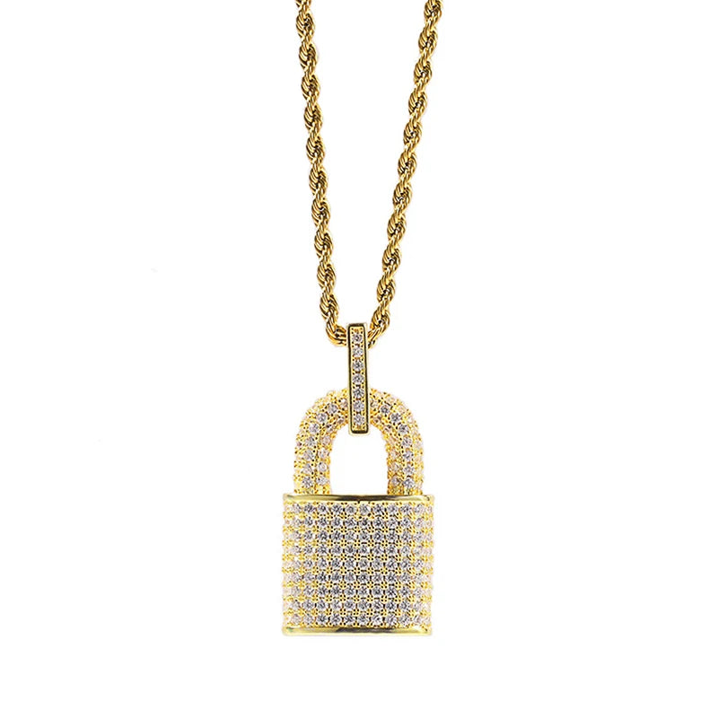 Huitan Hip Hop Lock Anhänger Halskette für Frauen Männer voll mit bling bling cz Aussage Rock Neck Accessoires weiblichen männlichen Schmuck