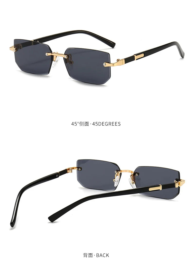 Randlose Sonnenbrille Rechteck Mode beliebte Frauen Männer Schatten kleine quadratische Sonnenbrille für weibliche männliche Sommer reisen Okulos
