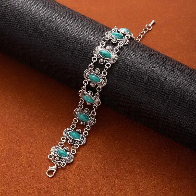 Vintage Ethno-Armreif im Bohemian-Stil mit Türkis für Damen, verstellbares Armband, Schmuckgeschenk