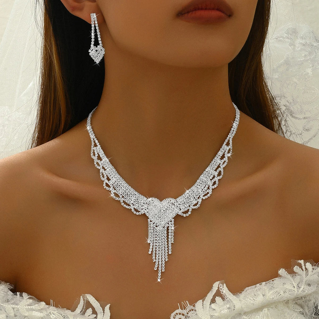 5/4/3PC Women's Fashion Design Peach Heart Tassel Earrings Necklace Bracelet Set Wedding Banquet Party Holiday Gift