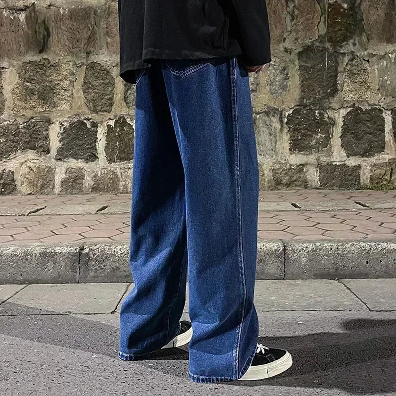 2025 neue Streetwear Lose Jeans Männer Koreanischen Stil, Mode, Lose Gerade Breite Bein Hosen Männer der Marke Kleidung Schwarz Licht blau