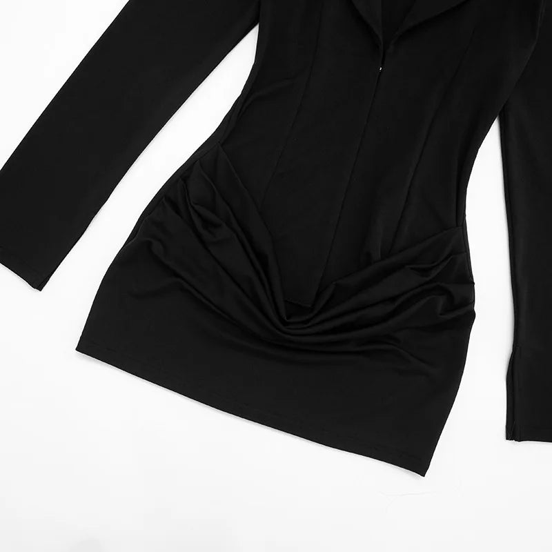 2023 neue Herbst Winter Mini Kleider Mode Frauen Langarm Tiefem V-ausschnitt Sexy Geraffte Bodycon Abend Party Club Blazer Vestidos