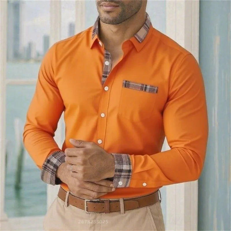 2025 men's lapel long-sleeved button-down casual shirt soft and comfortable daily vacation outdoor office high-quality tops
