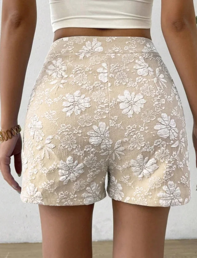 Damen Retro Jacquard High-Waist Straight Shorts – Atmungsaktive Sommer-Streetwear Hot Pants für Alltag und Urlaub
