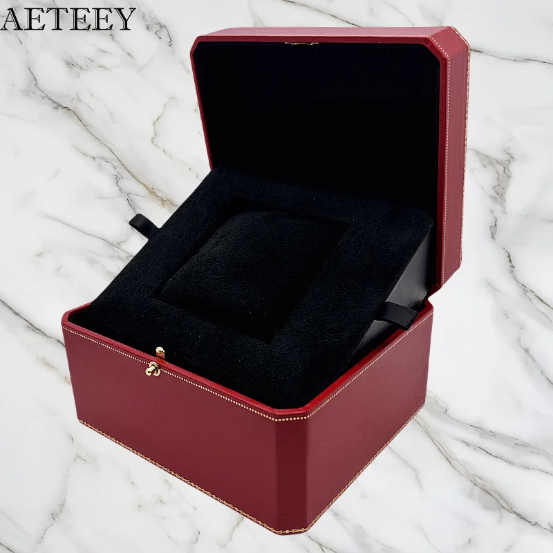 Fashion AETEEY Men Women Red Watch Storage Travel Box with Paper Bag Book for Luxury Brand Watch Wedding Holiday Gift Case