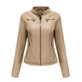 Neue 20-Damen-Lederjacke, dünn, Motorrad-Stil, kurze modische Damenjacke, Stehkragen, volle Ärmel, aus dem Festland China