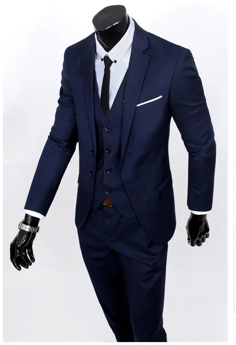 Frühling Herbst Neue Mode Für Männer Trendy Schlank Business Einfarbig 3 Stück Anzüge Sets Einzigen Greasted Blazer Weste Hosen