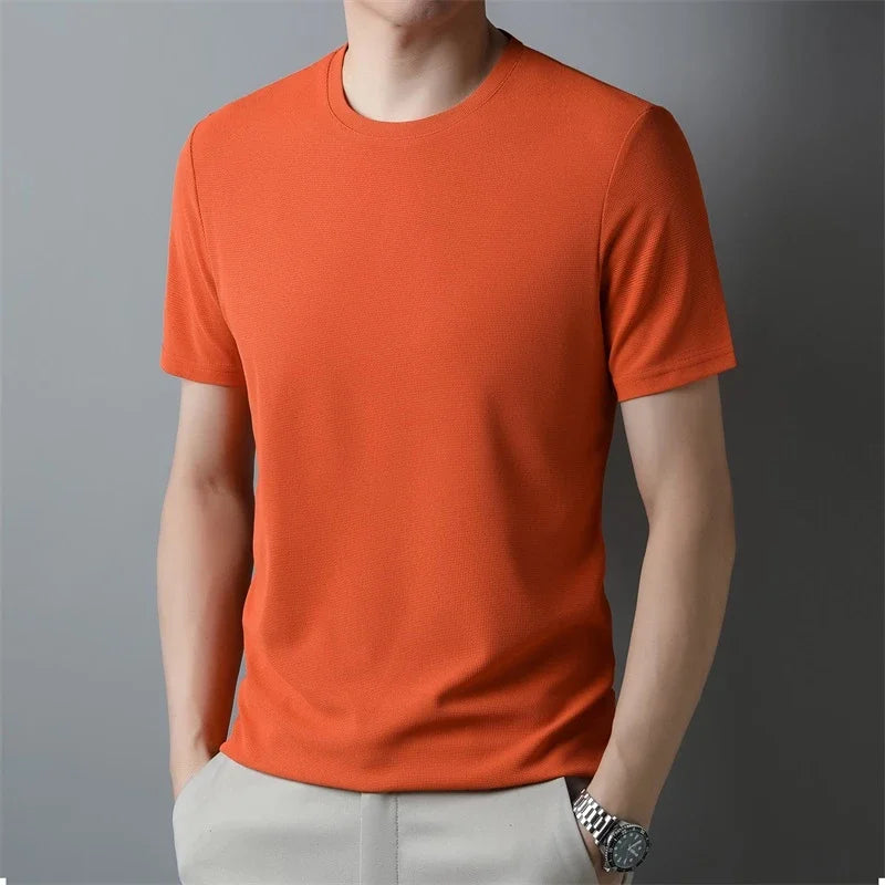 2024 Herren Neues Waffel-Rundhals-Kurzarm-T-Shirt Sommer Bequemes Top