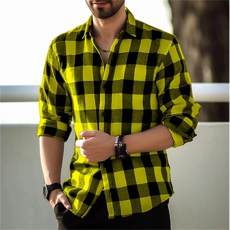 2024 neue Polo Kragen 3D Gedruckt Casual Slim Fit Langarm Karierten Digital Gedruckt Hemd männer Hemd Bequeme Stoff