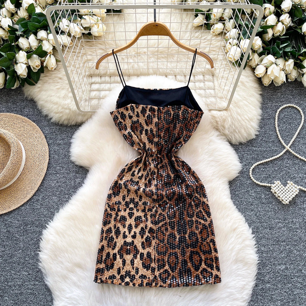 SINGREINY Sexy Leopard Frauen Kleid 2026 Sommer Trendy Nacht Club Party Sling Spicy Girl Pailletten Glitter Bodycon Mini Kleider