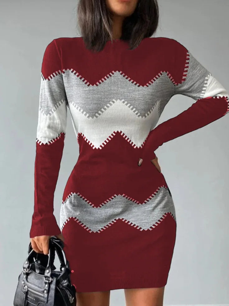 Herbst Winter Frauen Mode Druck Dünnes Kleid 2024 Weibliche Lange-hülse O-ansatz Elegante Bodycon Paket Hüften Mini Kleider Vestidos