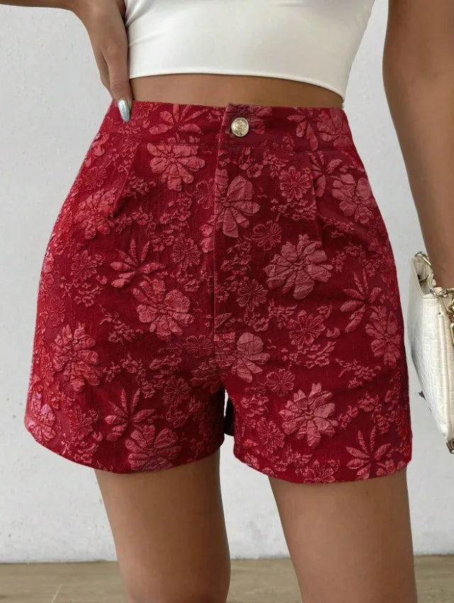 Damen Retro Jacquard High-Waist Straight Shorts – Atmungsaktive Sommer-Streetwear Hot Pants für Alltag und Urlaub