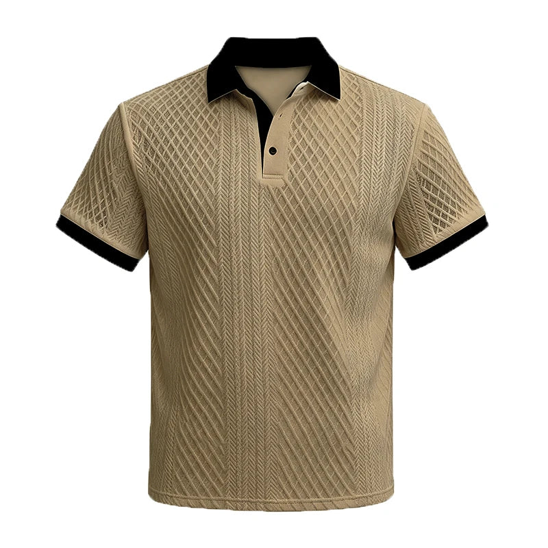 2026 Sommer Herren Jacquard-Strick Poloshirt mit Kontrastkragen Kurzarm Locker Sitzend Weich Atmungsaktiv Lässig Sport Tägliche Kleidung Oberteile
