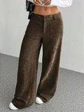 Women Autumn Winter Corduroy Pant Fashion Retro New In Wide Leg Trousers Lady Casual High Waist Solid Pants Street Chic Clothes