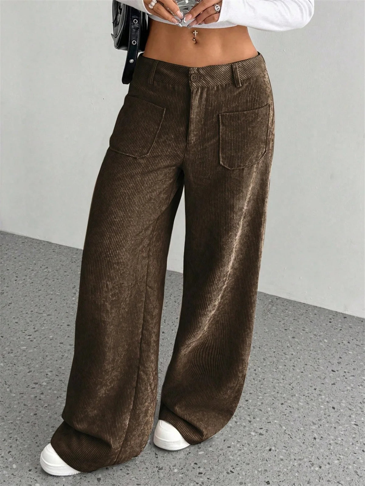 Women Autumn Winter Corduroy Pant Fashion Retro New In Wide Leg Trousers Lady Casual High Waist Solid Pants Street Chic Clothes