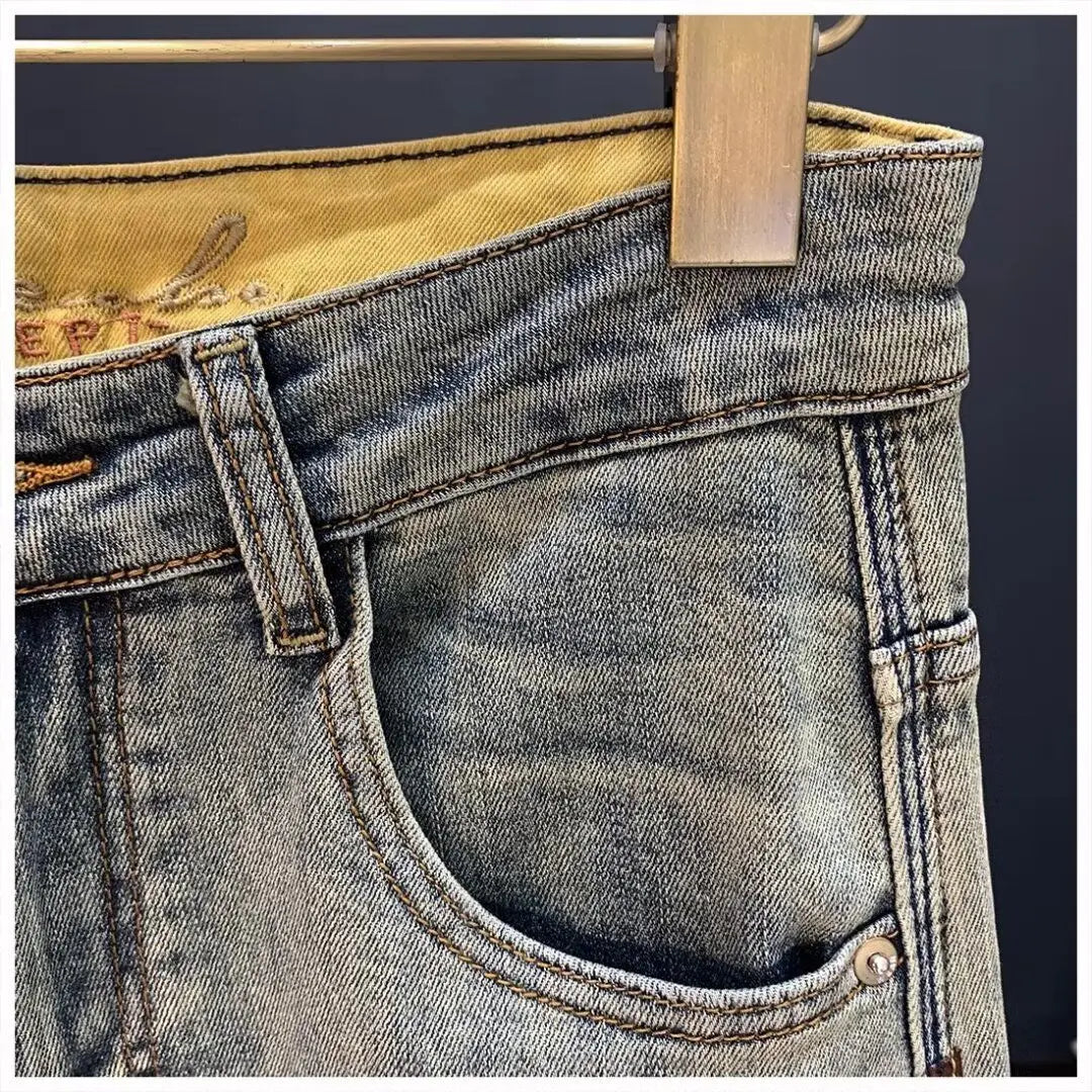 Jeans für Herren 2025, Frühling und Herbst, kleine zerrissene Jeans, Herren-Vintage-Hosen, trendige Marke, Harlan-Männerkleidung, Streetwear-Kleidung