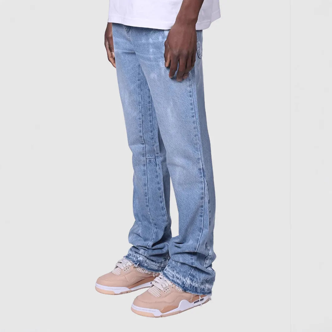Jeans Herren Vintage gerade Hose mittlere Taille Stretch Distressed Washed Pockets Button Basics Hose 2025, Streetwear Denims