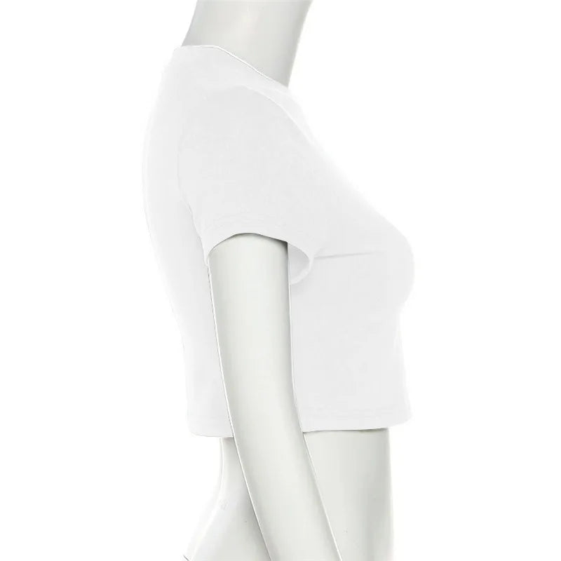 Women's T-shirt Clothese Short Sleeve Black Crop Top Harajuku Letter Embroidery T Shirt Female Summer Sexy O-Neck Cropped Tops